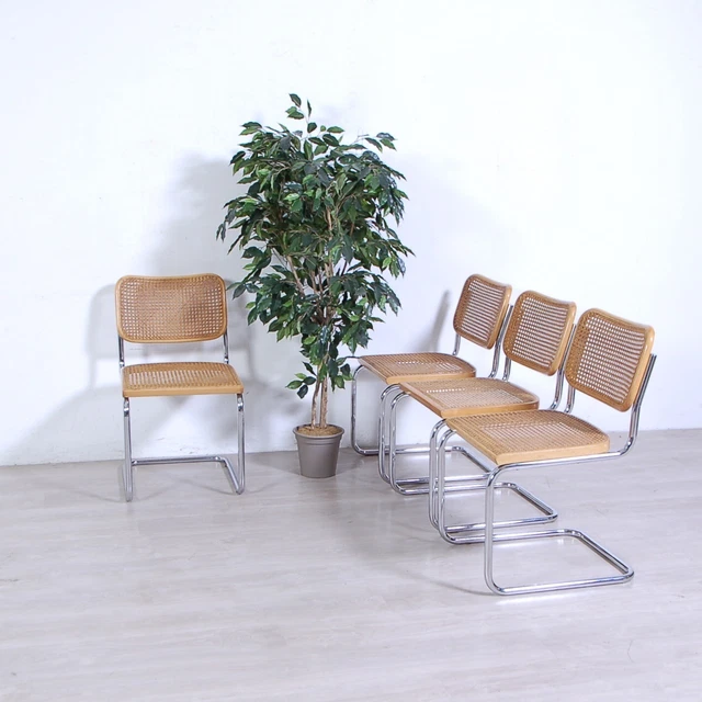 Quattro sedie Cesca B32 design Marcel Breuer anni 70 faggio e paglia di Vienna