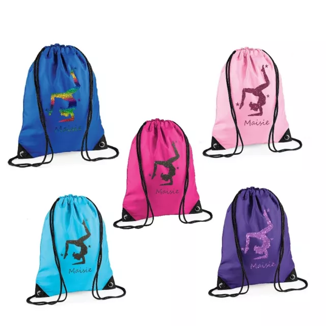 Personalised Tumble Gymnast Glitter Printed Drawstring Bag ideal for Dance/Gym