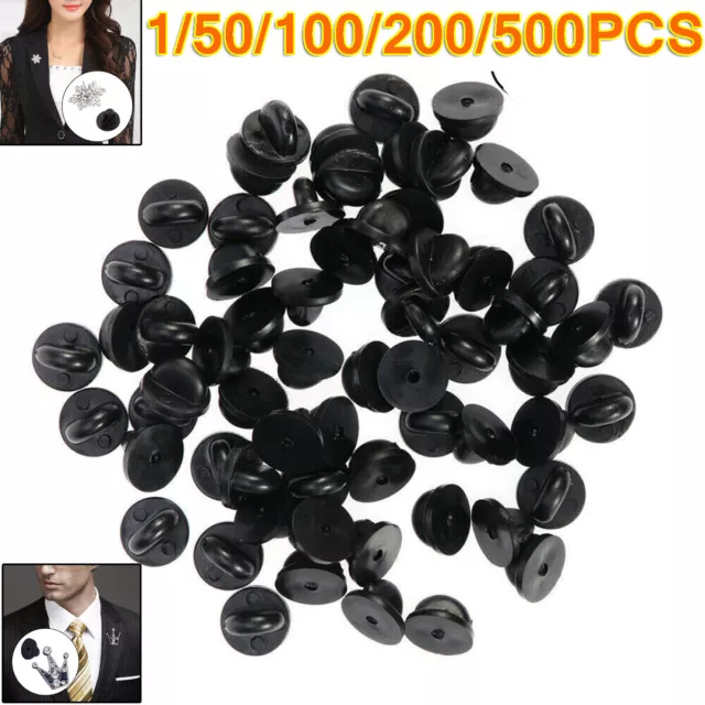 1-500 Black PVC Rubber Pin Backs Lapel Backing Butterfly Tie Tack Holder Clasp