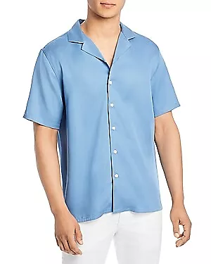 The Mens Store At Bloomingdales Solid Button Down Camp Shirt Blue Large