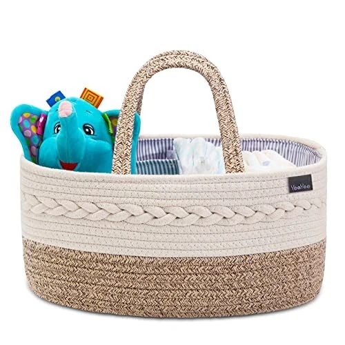 Baby Diaper Caddy Organizer, Portable Nursery Storage Basket with Chan...