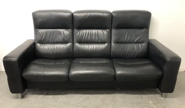 EKORNES Stressless PACIFIC 3 Seater Sofa, Black Leather, Recliner Seats, 196cm W
