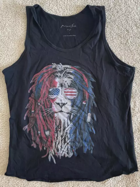 Miami Style Tank Top Rasta Lion of Judah USA Flag America Men's Large L MS EUC