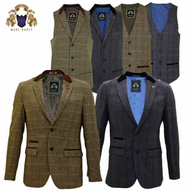 Herren Marc Darcy Tweed Blazer Weste formell intelligent lässig Abendessen Jacke gefüttert