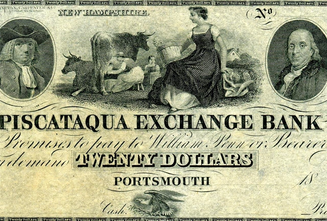 HGR SUNDAY 1840's-60's $20 Portsmouth NEW HAMPSHIRE ((STUNNING)) PMG GEM 65EPQ