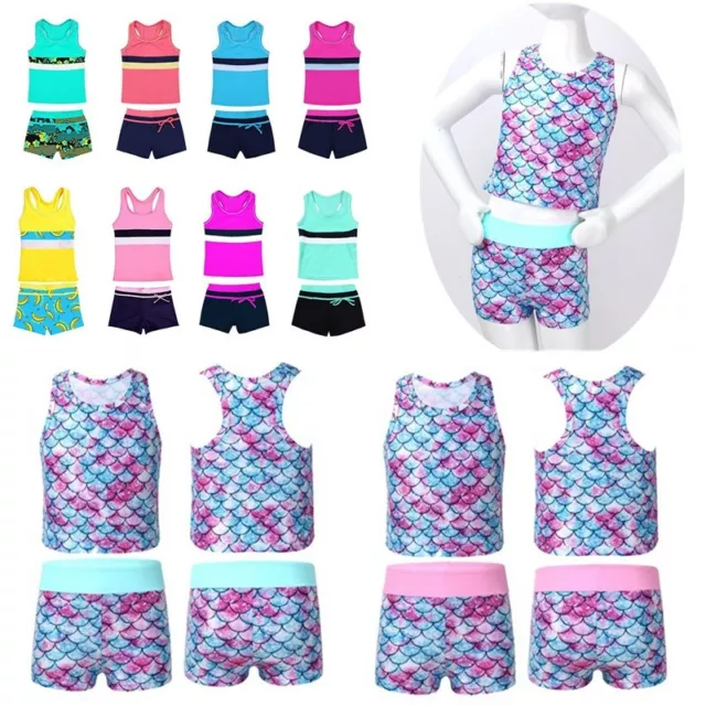 Kids Girls Tankini Swimsuit Swimwear Set Tops Bottoms Bathing Suit Beachwear