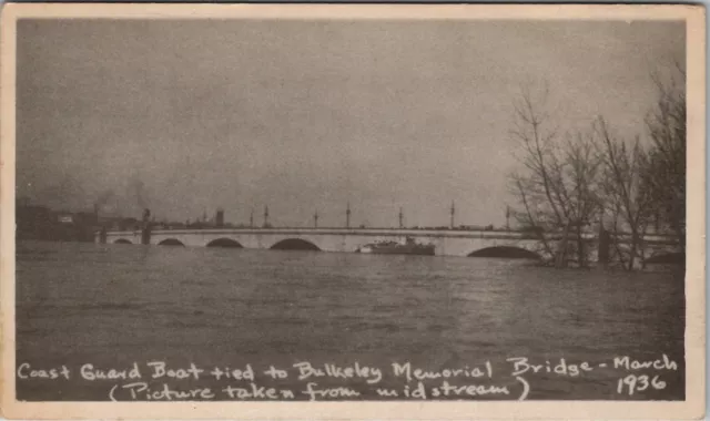 Hartford CT Coast Guard Boat Tied ro Bulkeley Memorial Bridge 1926 Postcard Z30