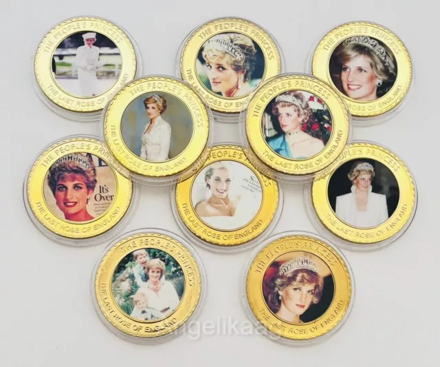 Princess Diana x10 Gold Plated Coin Set+ Diana £10 Pound Bank Foiled Note 3
