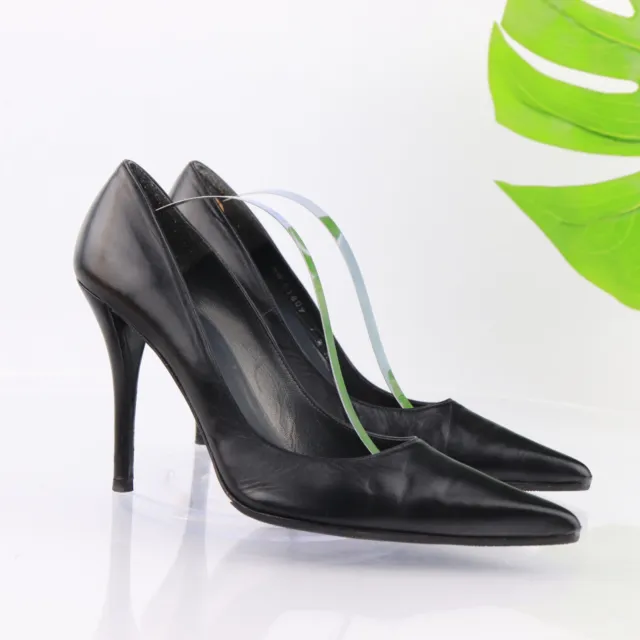 Stuart Weitzman Fever Pump Women's Size 7.5 Black Leather Pointed High Heel Shoe
