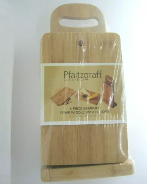 Pfaltzgraff 6 Piece Bamboo Serve Paddle With Holder NEW