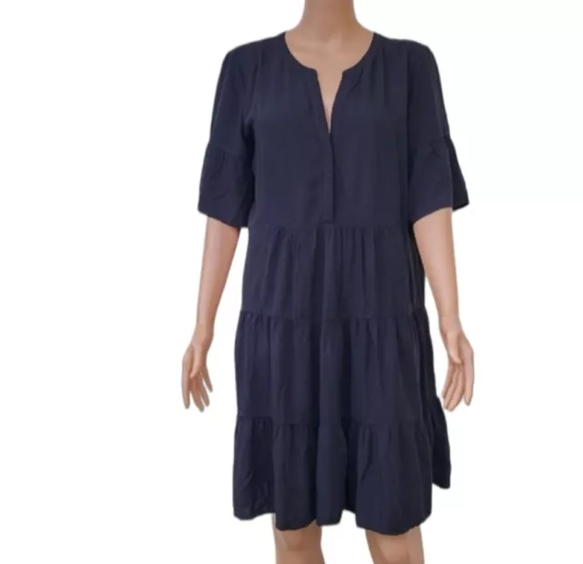 LOFT  Flare Dress Tunic  black short Sleeve Button Down Size M Medium Rayon