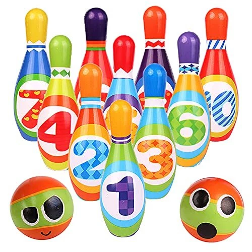 Kids Bowling Set - with 10 Bowling Pins & 2 Balls - Educational Early