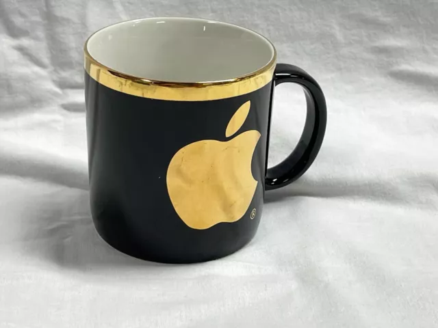 Apple Macintosh Computer Coffee Mug Black Gold Logo
