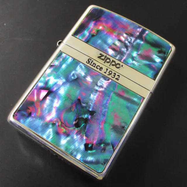 Zippo Oil Lighter 1932 Logo Shell Inlay Etching Silver Regular Case Japan