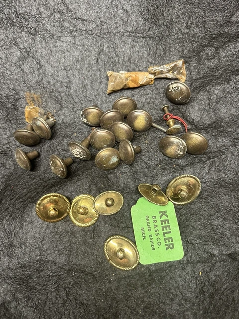 Set Lot 24 Vtg Brass  Drawer Cabinet Knobs Pulls
