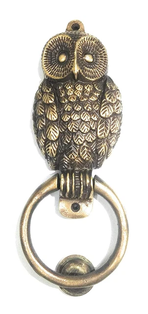 Fait à la Main Chouette Visage Fonte Porte Heurtoir - Antique Laiton