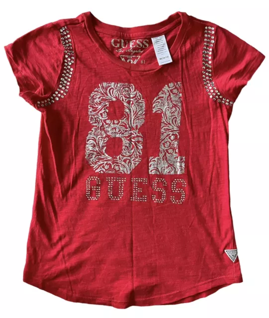 Guess kids Girls los angeles 81 red beaded t-shirt size M(10-12)