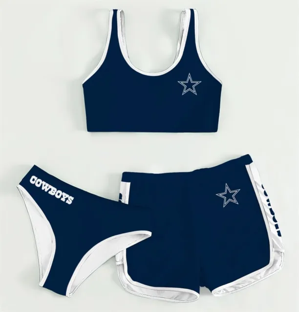 Dallas Cowboys 3pcs Bikini Beach Panties Cover Up Shorts Bathing Suit Swimwear