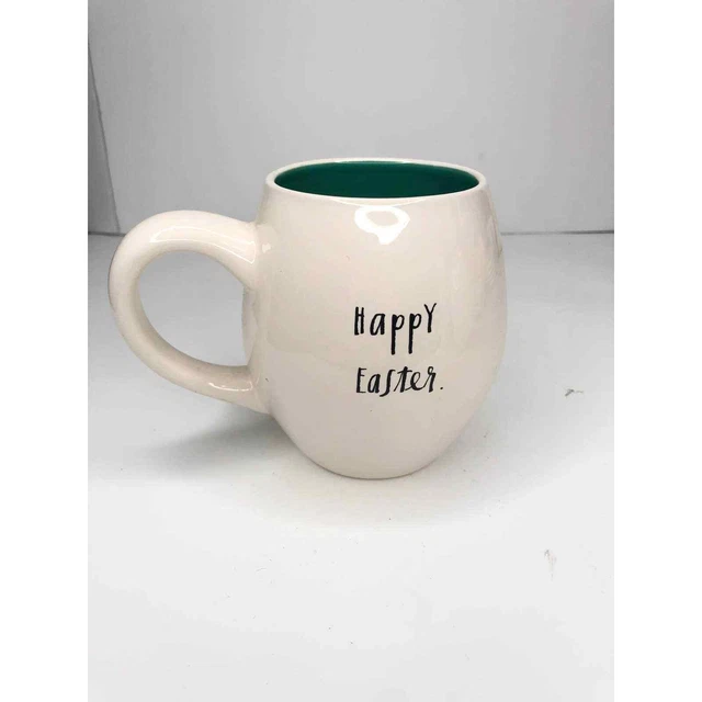 RAE DUNN 'Happy Easter' Egg Double Sided Coffee Tea Mug Teal Green & Cream