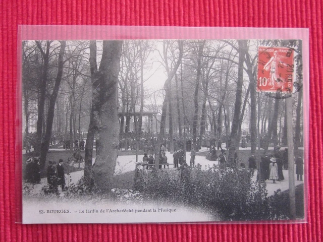 Cpa Ecrite Timbre Bourges Le Jardin De L'archevêche Pendant La Musique Cher 18