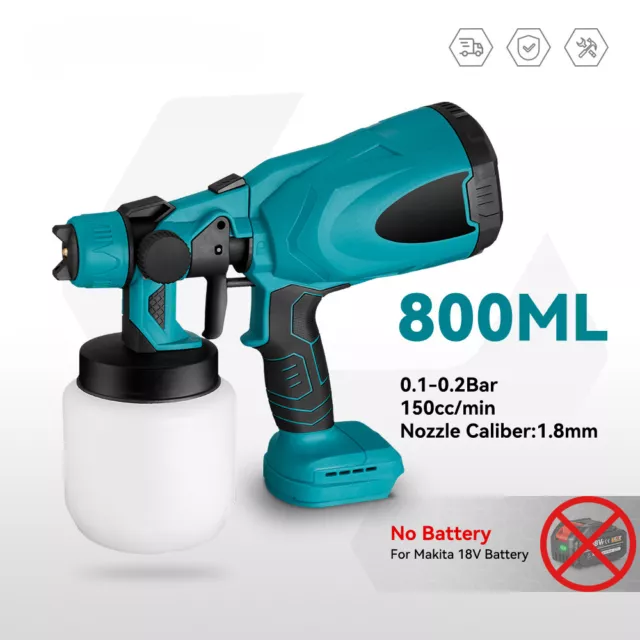 Pistolet à peinture électrique 600W 800ml pour batterie Makita 18V (sans pile)