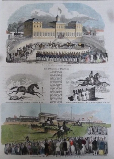 teilkolorierter Holzstich - 1.: Ankunft der Königin Victoria zu Aachen, 2.: Hamb
