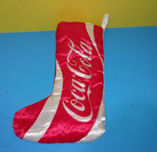 Old School Look White Red 15" Satin Coca Cola Coke Christmas Stocking Holiday
