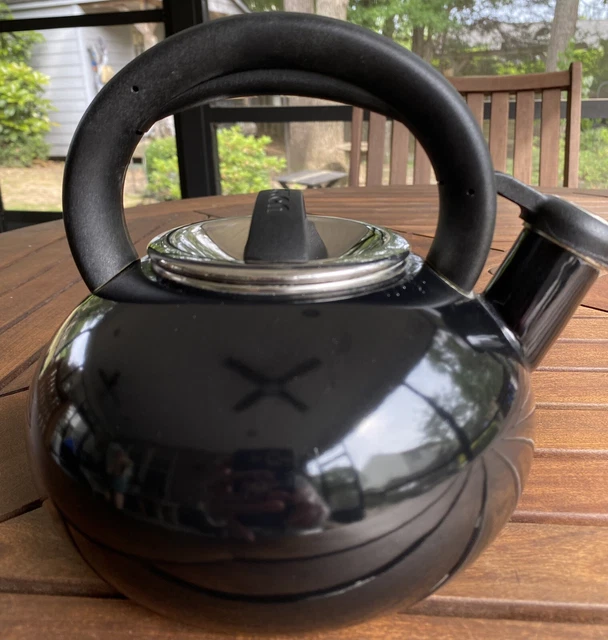 VTG CIRCULON WHISTLING TEA POT KETTLE BLACK ENAMEL 1.5 QT 1.4L w/LID