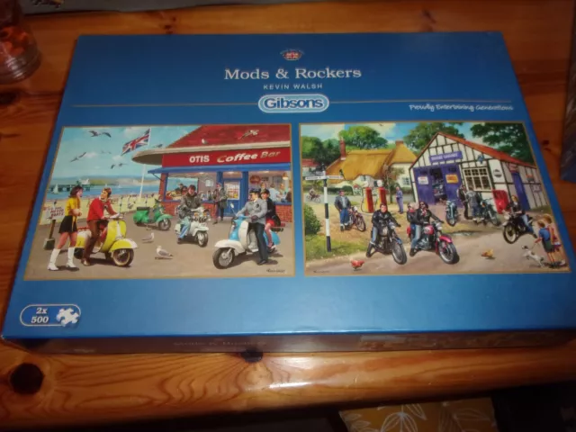 MODS & ROCKERS BY KEVIN WALSH  GIBSONS 2 x 500 PIECE JIGSAW PUZZLES PRELOVED VGC