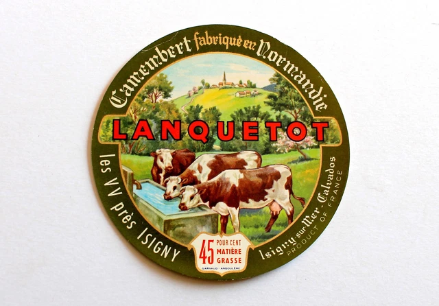 Ancienne étiquette De Boîte De Camembert Fleur Des Prés, Normandie, Lithographie