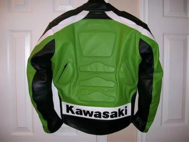Unisex Kawasaki Motorbike Racing Motorcycle Riding Biker Cowhide Leather Jacket 2