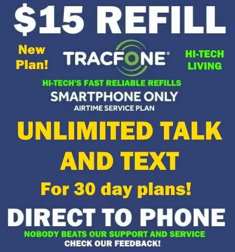 UNLIMITED 30 DAY TRACFONE REFILL $15 ⚡ DIRECT to PHONE ⚡ GET IT TODAY! ⚡