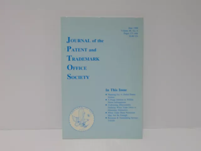 Journal Of The Patent And Trademark Office Society Journal Vol 80 No 6 June 1998