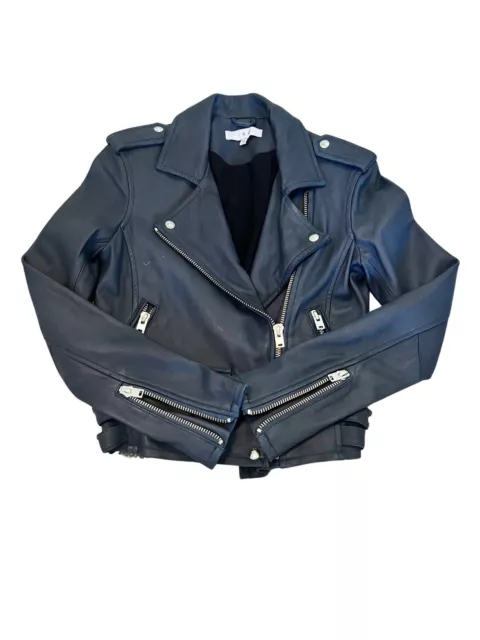 IRO Ashville cropped washed-leather biker jacket, marine blue, Size 36EU