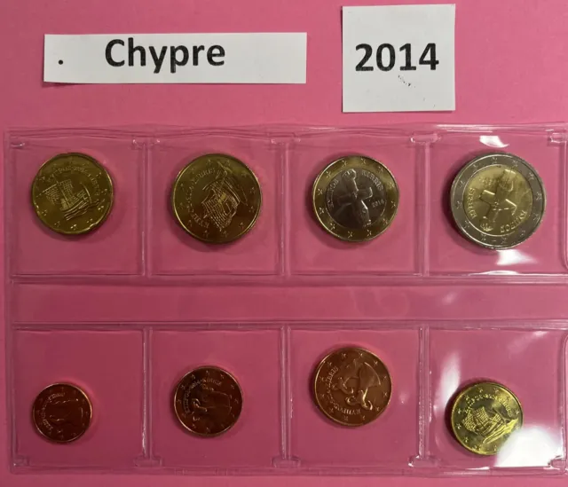 Série de 8 pièces Chypre 2014 de 1 cnt à 2 euros Neuve 🇨🇾