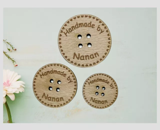 Personalised Handmade Buttons Laser Cut Packs Of 5, 10, 15, 20 3 sizes available