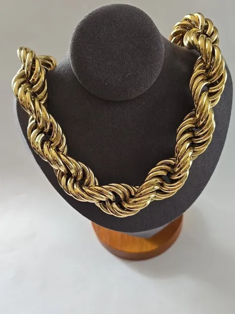 Vintage Napier Gold tone Twist Rope Chunky Necklace Statement 18"