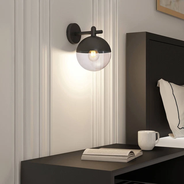 Wandleuchte Dustian Lucande Kugel Gestell schwarz E27 Lampe Flur Design Glas
