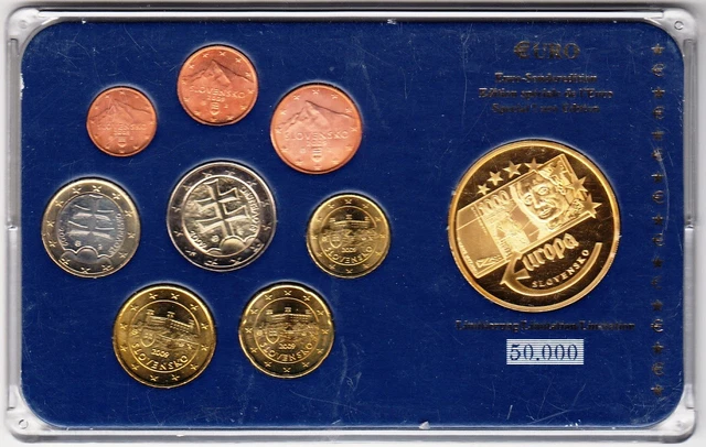 Euro KMS Slowakei Slovensko 1 Cent- 2 Euro ,  Jahr 2009 Plus Medaille in Blister