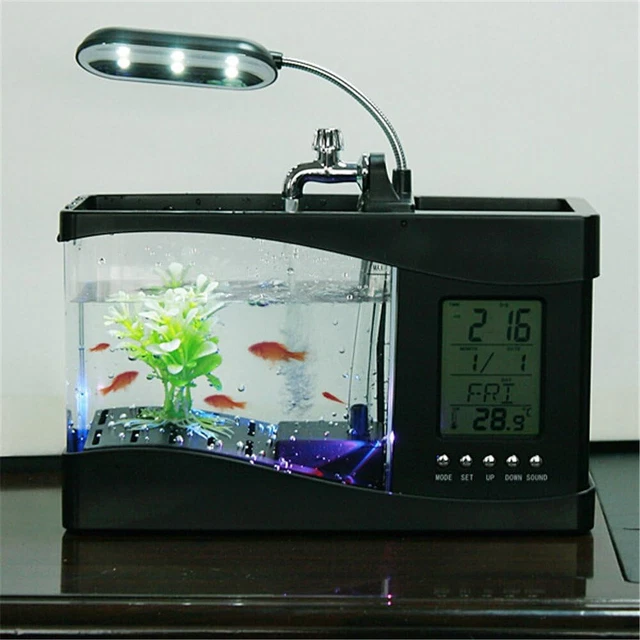 Mini USB LCD Lamp Desktop Fish Tank Aquarium with LED Clock