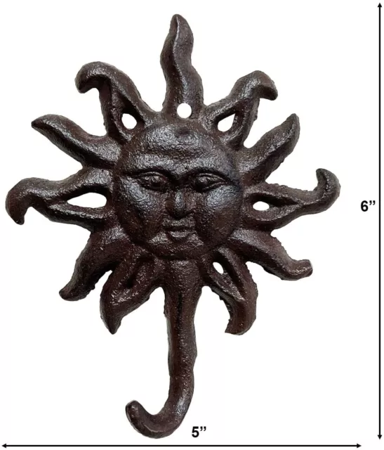 Cast Iron Sun Face Shining Coat Hat Towel Bath Garden Shed Wall Hook Home Decor 2