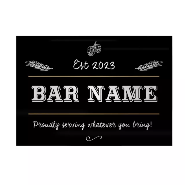 Personalised Bar Proudly Serving- A4 Metal Sign Print- Frame Options Available
