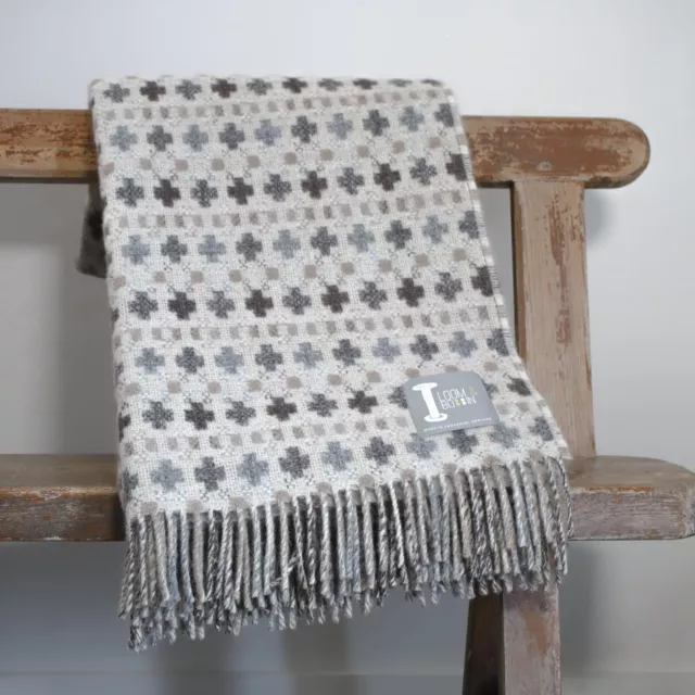 Loom & Bobbin UK Made Wool Blanket Welsh Tapestry / Fair Isle Design - Mushroom