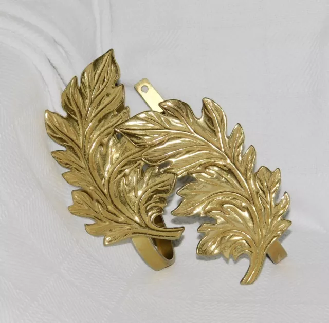 Pair Of Ornate Solid Brass Leaves Pattern Curtain Tie Backs