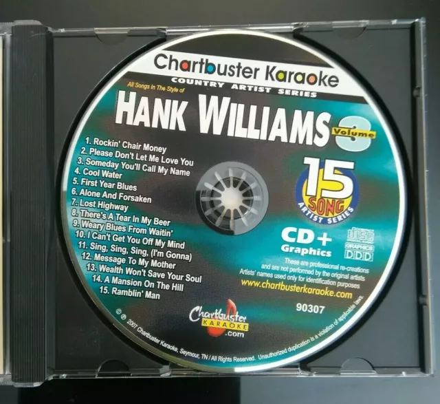 Chartbuster Karaoke Vol. 3 Hank Williams (2007), Country Artist Series CD 3