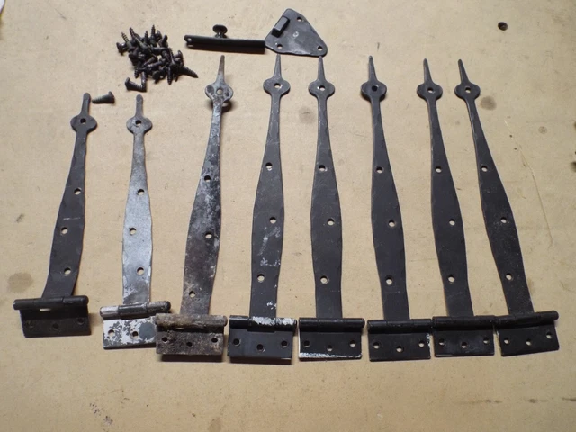 3 PAIR Colonial Style Black 9"  One 7"Hammered  Strap Cabinet Door Hinges+