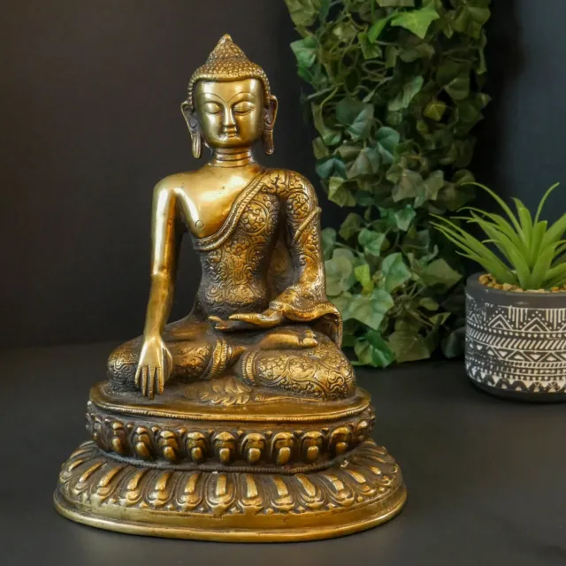 Large Brass Buddha Statue | Shakyamuni Meditation Buddha Sculpture 11"