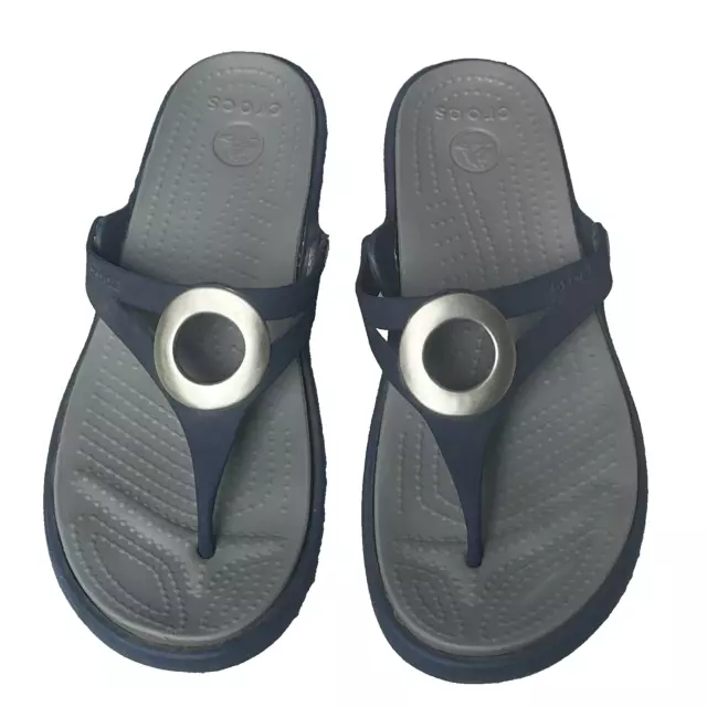 Crocs Sanrah Wedge Sandal Flip Flop Womens Blue and Gray Size 8