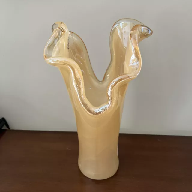 GORGEOUS MURANO Made In ITALY Hand Blown Glass Vase Gold-NEW