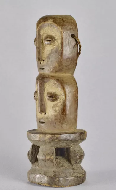 LEGA wood double head Figure statue Bwami Congo African Tribal Art 1608